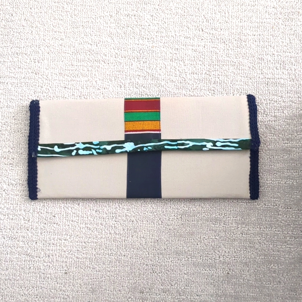 New! Grey Navy African Print Clutch - Handmade